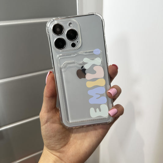 Personalised Name Card Holder Phone Case for iPhone 17 16 15 14 13 12 11 11 Pro Max Mini 7 8 XR XS X Shockproof Phone Cover with Custom Name