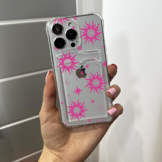 Pink Clear Card Holder Phone Case for iPhone 17 16 15 14 13 12 11 11 Pro Max Mini 7 8 XR XS X Wallet Shockproof Phone Cover with Custom Name