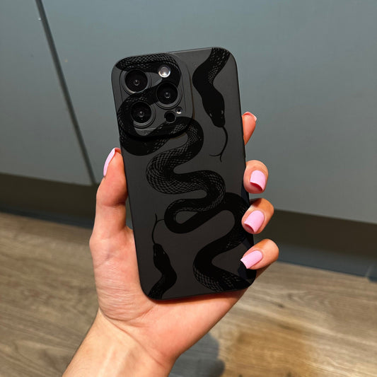 Black Snake Print Phone Case for iPhone 17 16 15 14 13 12 11 11 Pro Max Mini 7 8 XR XS X Shockproof Phone Cover with Customised Name