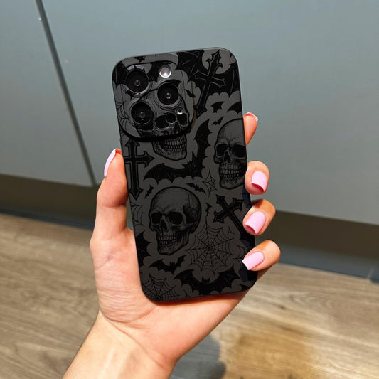 Gothic Skull Cross Bat Pattern Phone Case for iPhone 17 16 15 14 13 12 11 11 Pro Max Mini 7 8 XR XS X Shockproof Phone Cover Custom Name