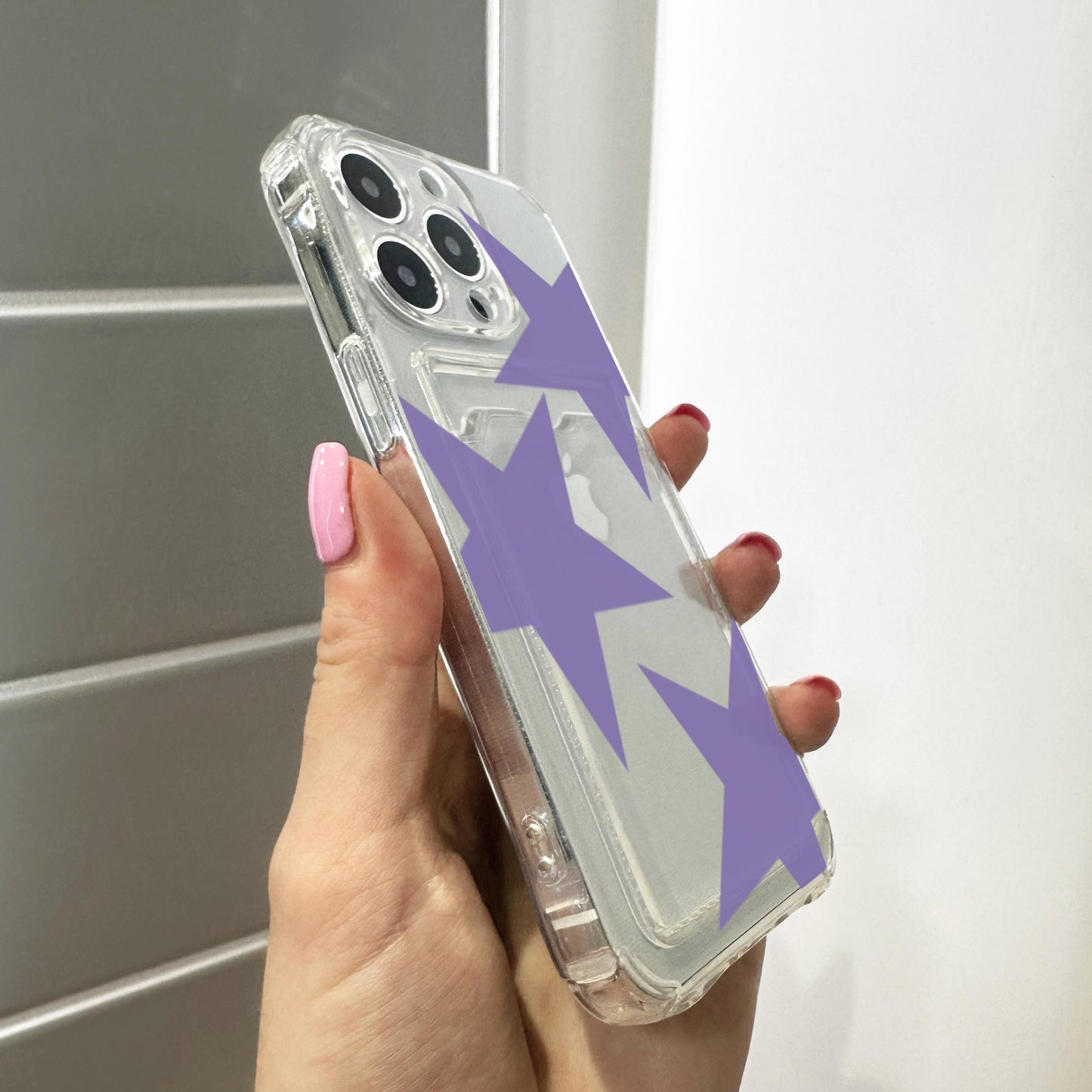 Purple Retro Star Pattern Card Holder Phone Case for iPhone 17 16 15 14 13 12 11 11 Pro Max Mini 7 8 XR Wallet Shockproof Phone Cover