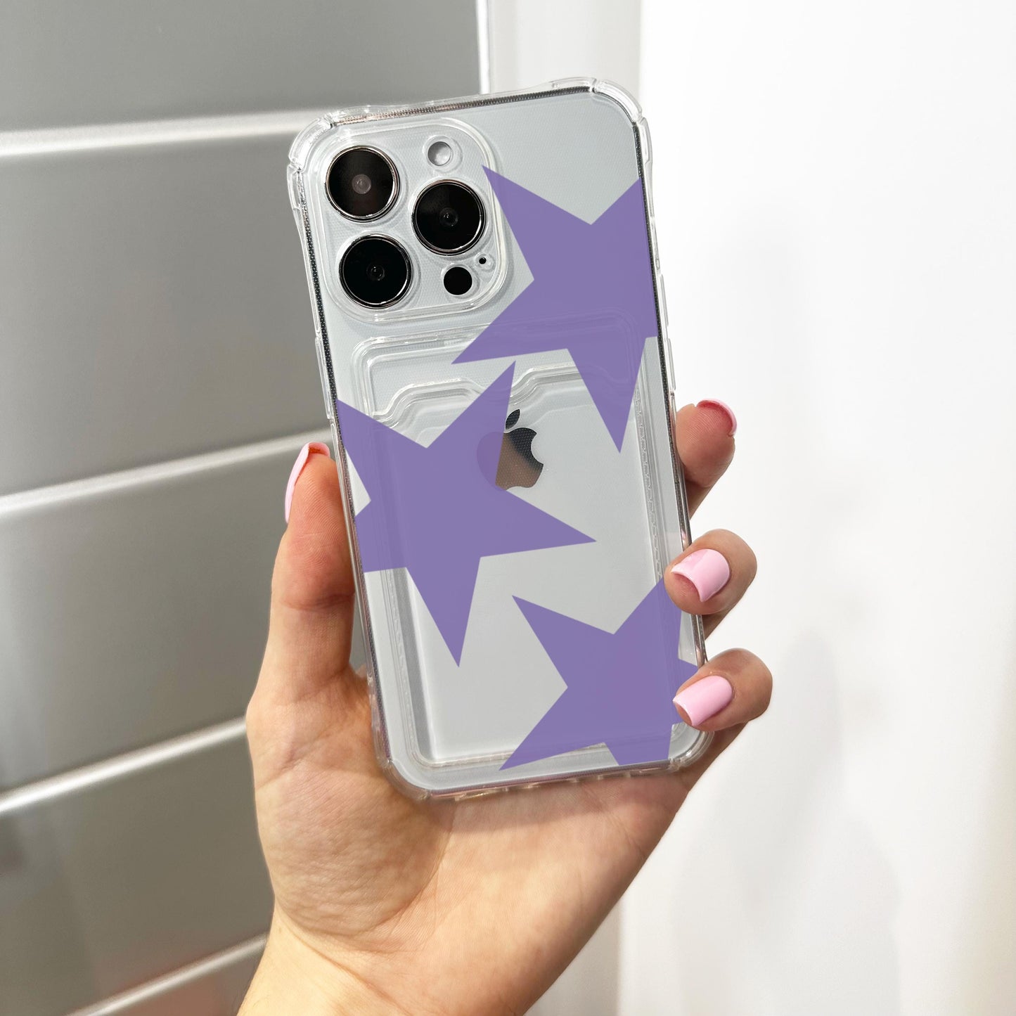 Purple Retro Star Pattern Card Holder Phone Case for iPhone 17 16 15 14 13 12 11 11 Pro Max Mini 7 8 XR Wallet Shockproof Phone Cover