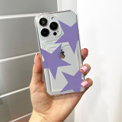Purple Retro Star Pattern Card Holder Phone Case for iPhone 17 16 15 14 13 12 11 11 Pro Max Mini 7 8 XR Wallet Shockproof Phone Cover
