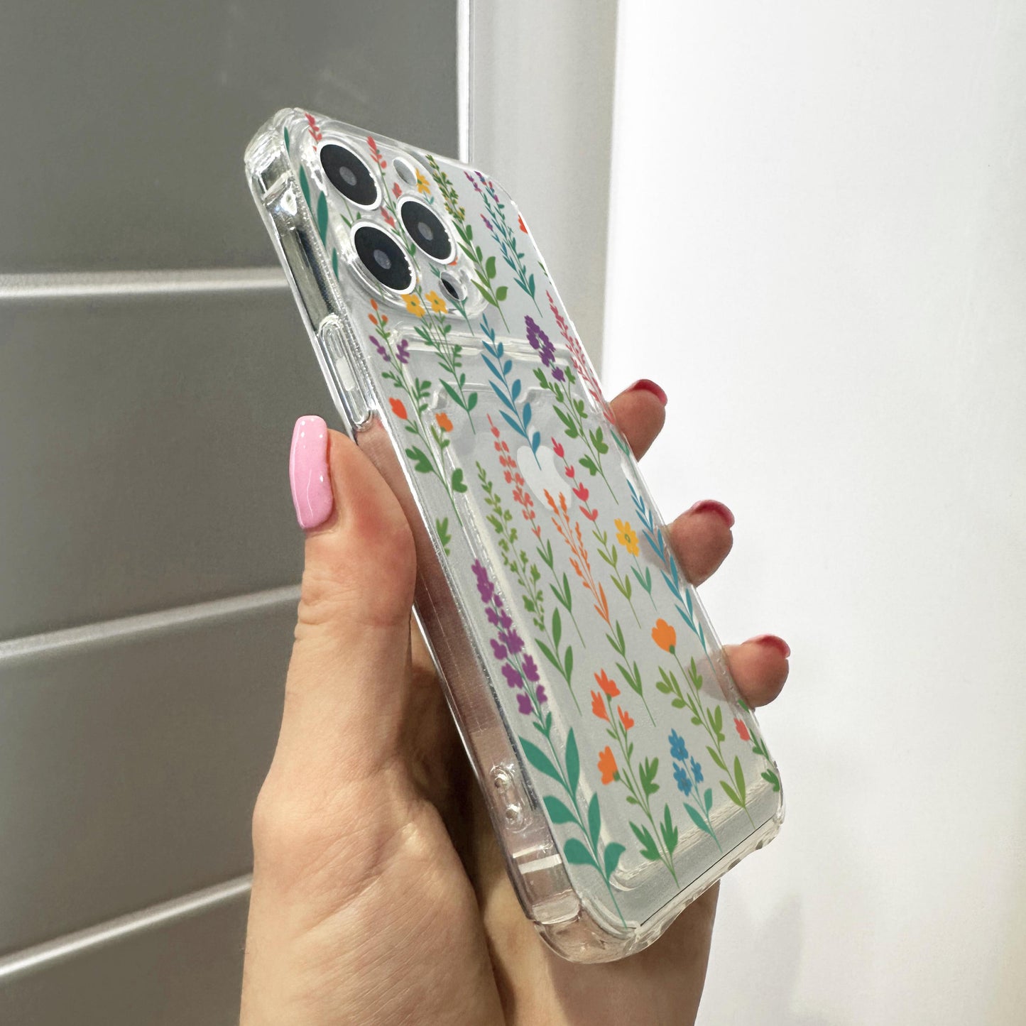 Wild Flower Colourful Pattern Card Holder Phone Case for iPhone 17 16 15 14 13 12 11 11 Pro Max Mini 7 8 XR Wallet Shockproof Phone Cover