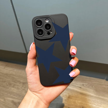 Large Blue Star Black Phone Case for iPhone 17 16 15 14 13 12 11 11 Pro Max Mini 7 8 XR XS X Shockproof Phone Cover with Personalised Name