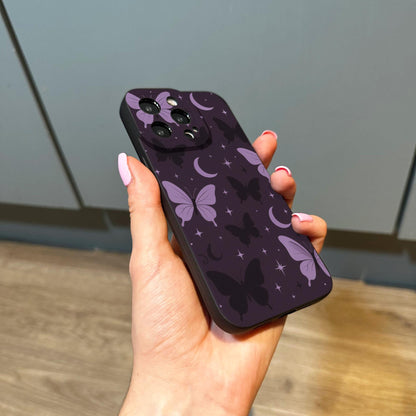 Butterfly Moon Pink Purple Pattern Phone Case for iPhone 17 16 15 14 13 12 11 11 Pro Max Mini 7 8 XR XS X Shockproof Phone Cover Custom Name