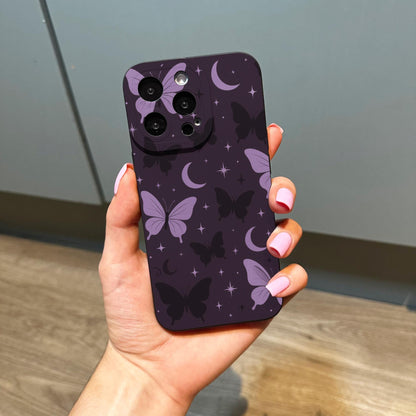 Butterfly Moon Pink Purple Pattern Phone Case for iPhone 17 16 15 14 13 12 11 11 Pro Max Mini 7 8 XR XS X Shockproof Phone Cover Custom Name