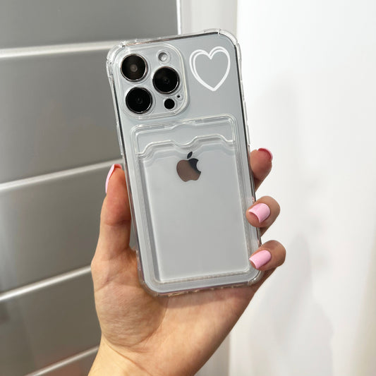 Heart Clear Card Holder Phone Case for iPhone 17 16 15 14 13 12 11 11 Pro Max Mini 7 8 XR XS X Shockproof Phone Cover with Customised Name