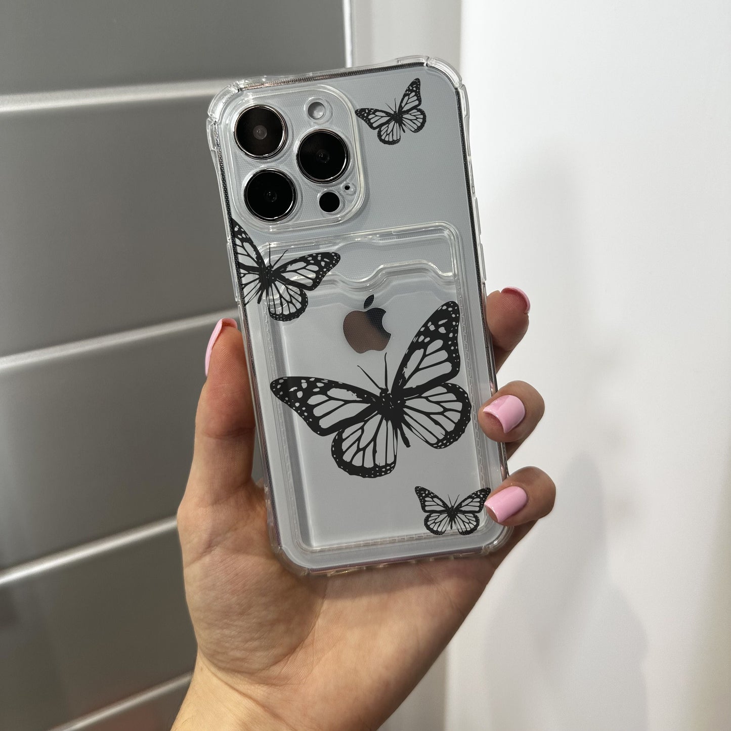 Butterfy Card Holder Phone Case for iPhone 17 16 15 14 13 12 11 11 Pro Max Mini 7 8 XR XS X Wallet Shockproof Phone Cover Customised Name