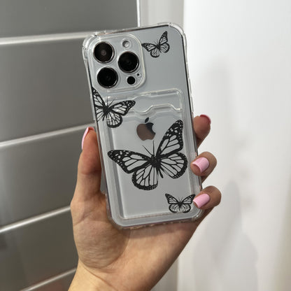 Butterfy Card Holder Phone Case for iPhone 17 16 15 14 13 12 11 11 Pro Max Mini 7 8 XR XS X Wallet Shockproof Phone Cover Customised Name