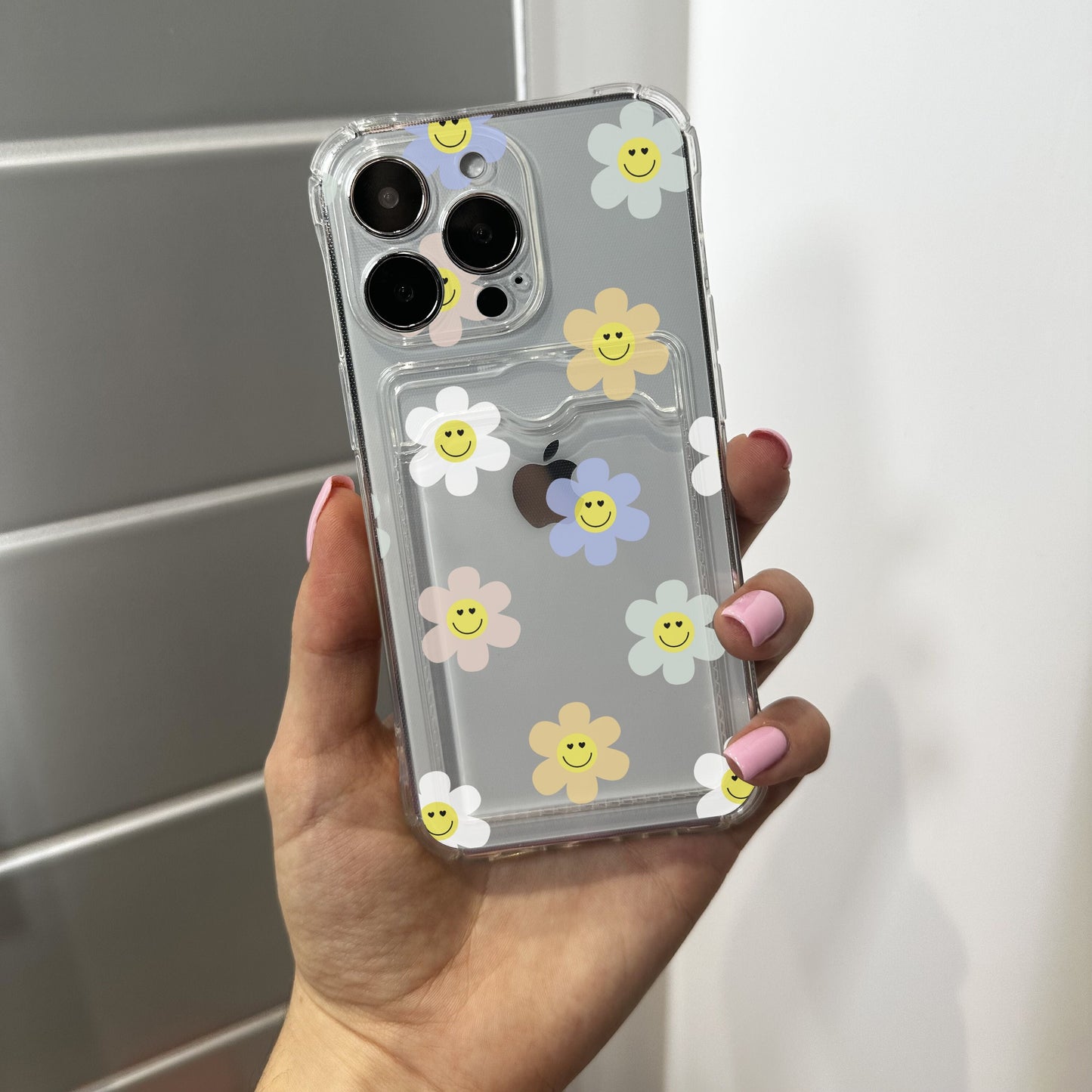 Floral Cute Clear Card Holder Phone Case for iPhone 17 16 15 14 13 12 11 11 Pro Max Mini 7 8 XR XS X Shockproof Phone Cover Customised Name