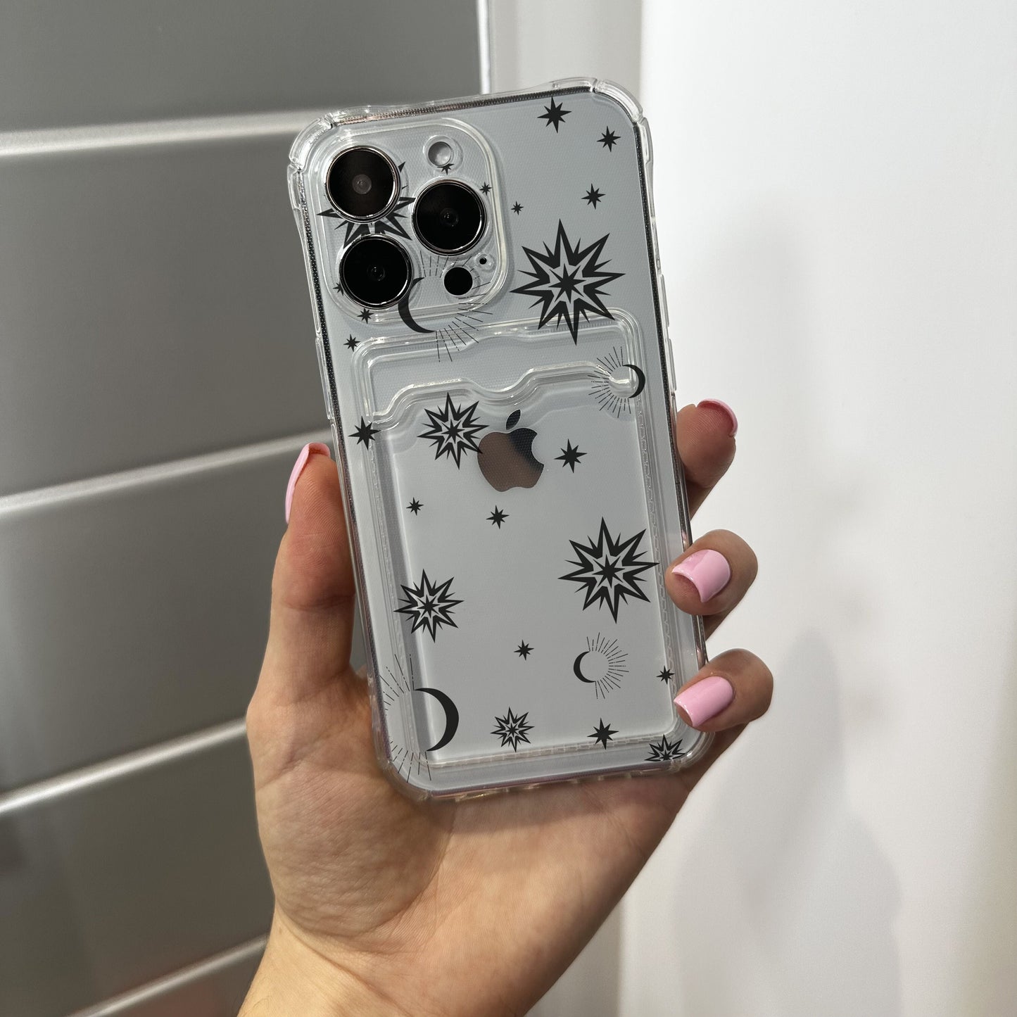 Cosmic Star Card Holder Phone Case for iPhone 17 16 15 14 13 12 11 11 Pro Max Mini 7 8 XR XS X Wallet Shockproof Phone Cover Customised Name