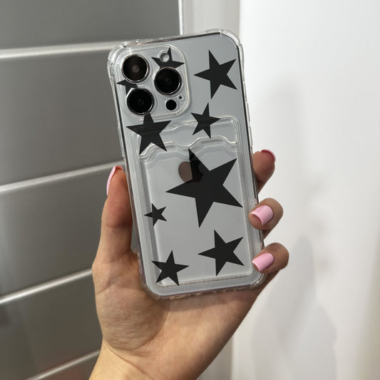 Star Print Card Holder Phone Case for iPhone 17 16 15 14 13 12 11 11 Pro Max Mini 7 8 XR X Wallet Shockproof Phone Cover with Custom Name