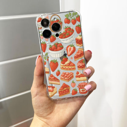 Strawberry Fruit Pattern Card Holder Phone Case for iPhone 17 16 15 14 13 12 11 11 Pro Max Mini 7 8 XR Wallet Shockproof Phone Cover