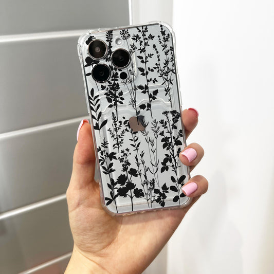 Floral Cute Wild Flower Card Holder Phone Case for iPhone 17 16 15 14 13 12 11 Pro Max Mini Wallet Shockproof Phone Cover with Custom Name