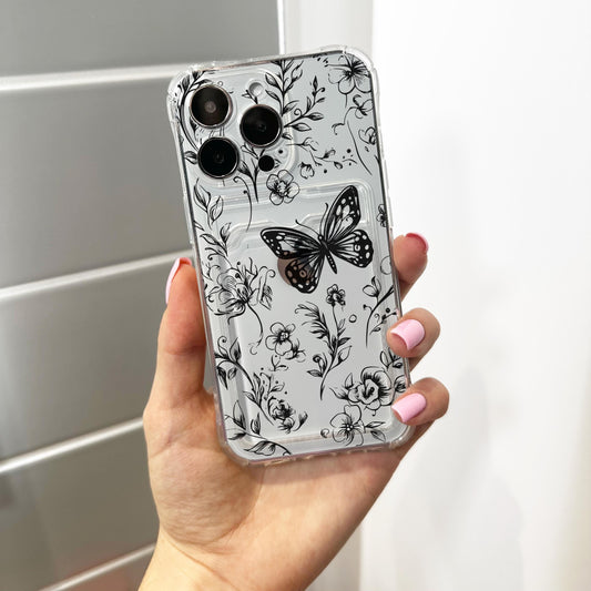 Floral Butterfly Cute Card Holder Phone Case for iPhone 17 16 15 14 13 12 11 11 Pro Max Mini Wallet Shockproof Phone Cover with Custom Name