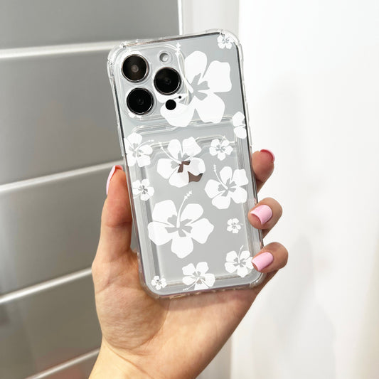 Hawaiian Aloha Flowers Card Holder Phone Case for iPhone 17 16 15 14 13 12 11 11 Pro Max Mini 7 8 Wallet Shockproof Phone Cover Custom Name