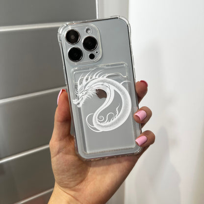 Dragon Card Holder Clear Phone Case for iPhone 17 16 15 14 13 12 11 11 Pro Max Mini 7 8 XR XS X Wallet Shockproof Phone Cover Custom Name