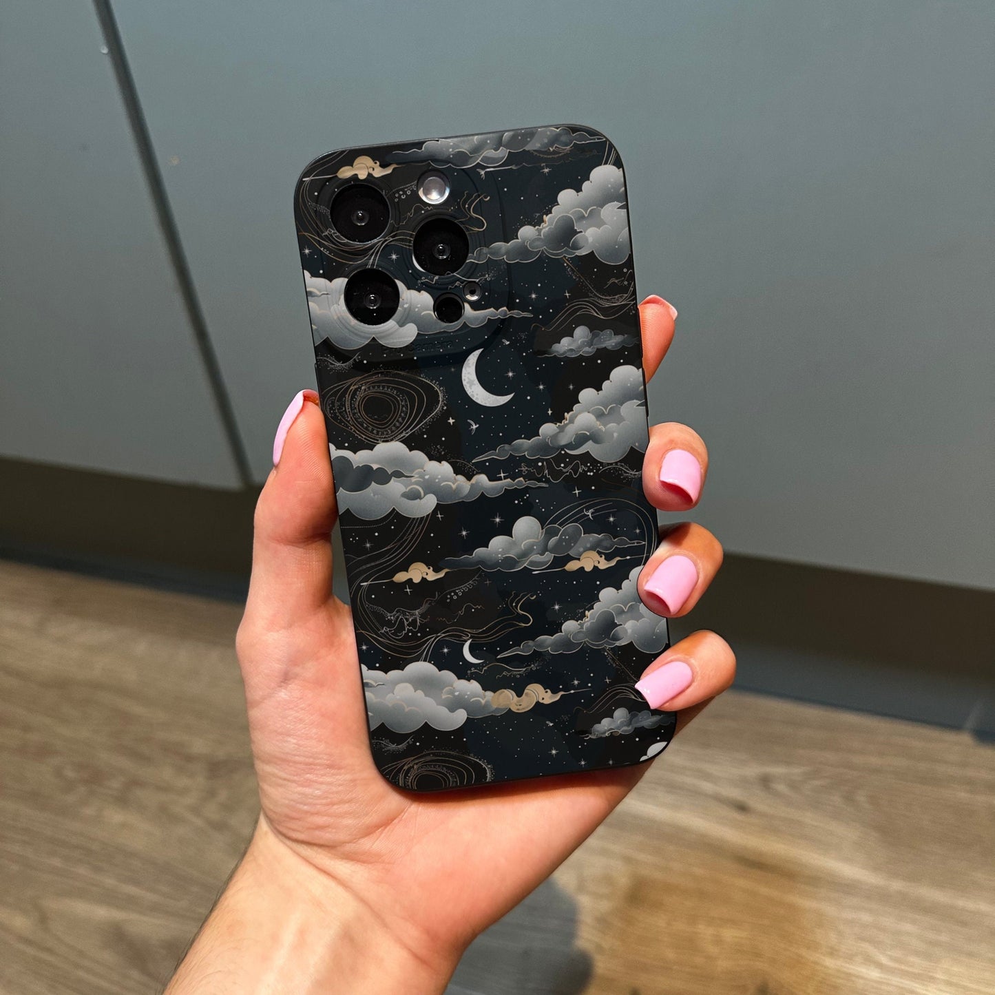 Black Night Cloud Phone Case for iPhone 17 16 15 14 13 12 11 11 Pro Max Mini 7 8 XR XS X Shockproof Phone Cover with Customised Name