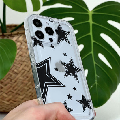 Black Star Print Clear Phone Case for iPhone 17 16 15 14 13 12 11 11 Pro Max Mini 7 8 XR X Shockproof Slim Phone Cover with Customised Name