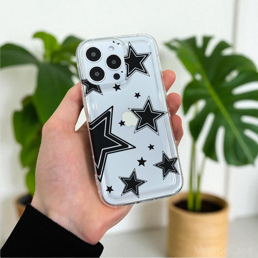 Black Star Print Clear Phone Case for iPhone 17 16 15 14 13 12 11 11 Pro Max Mini 7 8 XR X Shockproof Slim Phone Cover with Customised Name