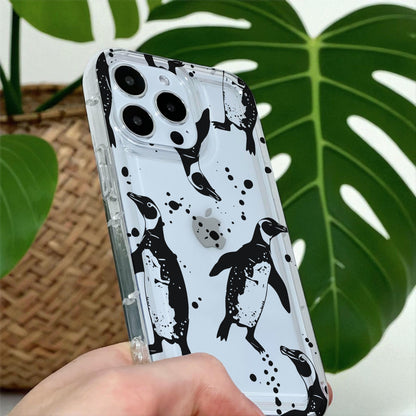 Penguin Print Clear Phone Case for iPhone 17 16 15 14 13 12 11 11 Pro Max Mini 7 8 XR XS X Shockproof Silicone Phone Cover with Custom Name
