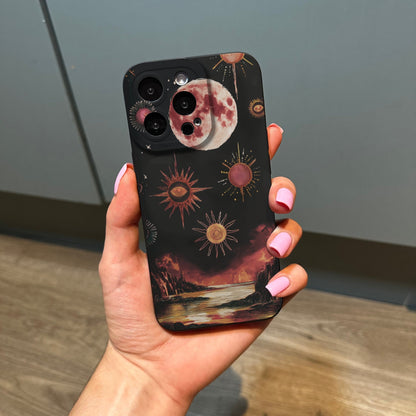 Sun Star Eye Moon Black Phone Case for iPhone 17 16 15 14 13 12 11 11 Pro Max Mini 7 8 XR XS X Shockproof Phone Cover with Customised Name