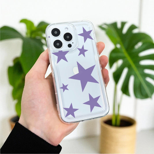 Purple Star Print Clear Phone Case for iPhone 17 16 15 14 13 12 11 11 Pro Max Mini 7 8 XR X Shockproof Slim Phone Cover with Customised Name