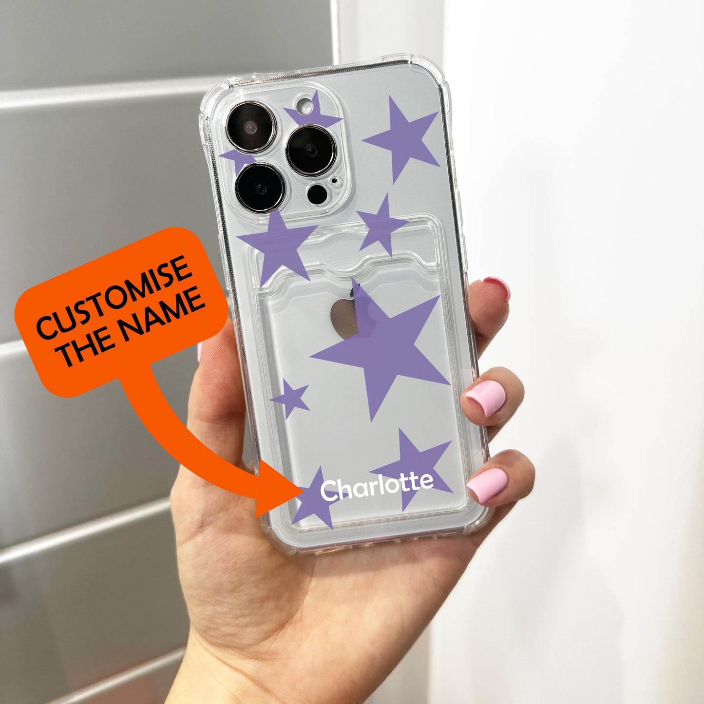 Purple Star Card Holder Phone Case for iPhone 17 16 15 14 13 12 11 11 Pro Max Mini 7 8 XR XS X Wallet Shockproof Phone Cover Customised Name