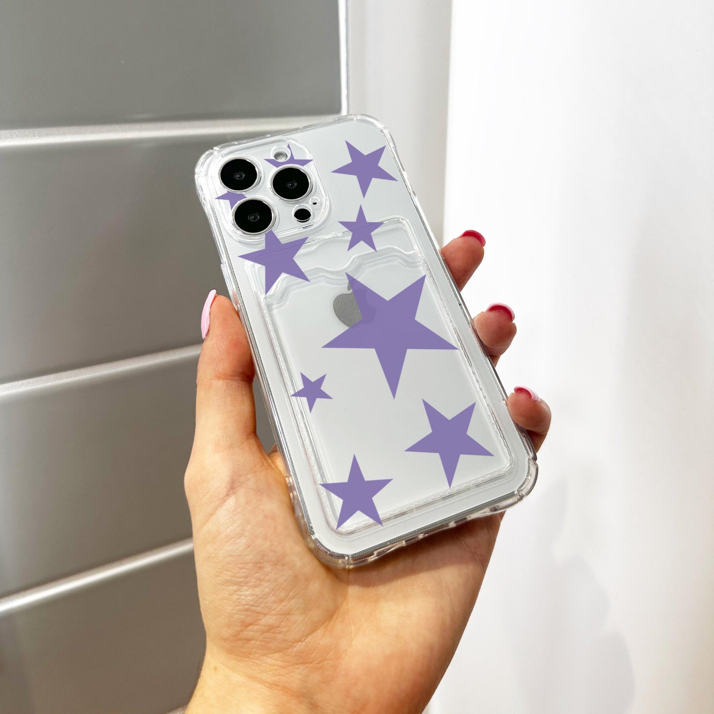 Purple Star Card Holder Phone Case for iPhone 17 16 15 14 13 12 11 11 Pro Max Mini 7 8 XR XS X Wallet Shockproof Phone Cover Customised Name