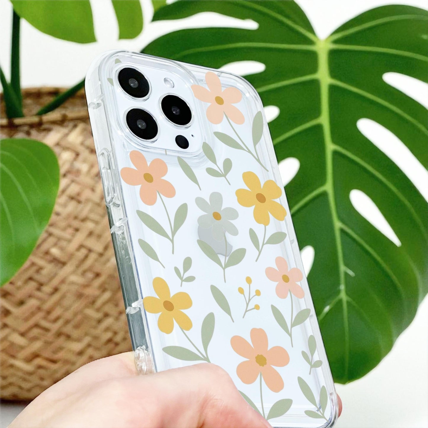 Floral Flower Clear Phone Case for iPhone 17 16 15 14 13 12 11 11 Pro Max Mini 7 8 XR X Shockproof Slim Phone Cover with Customised Name