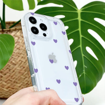 Purple Heart Pattern Clear Phone Case for iPhone 17 16 15 14 13 12 11 11 Pro Max Mini 7 8 XR X Shockproof Slim Phone Cover with Custom Name