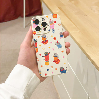 Cute Circus Cat Clown Kitten Beige Phone Case for iPhone 17 16 15 14 13 12 11 11 Pro Max Mini 7 8 XR XS X Shockproof Phone Cover Custom Name