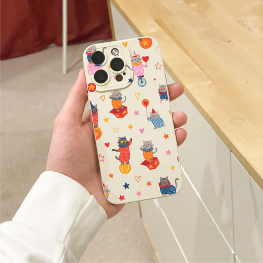 Cute Circus Cat Clown Kitten Beige Phone Case for iPhone 17 16 15 14 13 12 11 11 Pro Max Mini 7 8 XR XS X Shockproof Phone Cover Custom Name