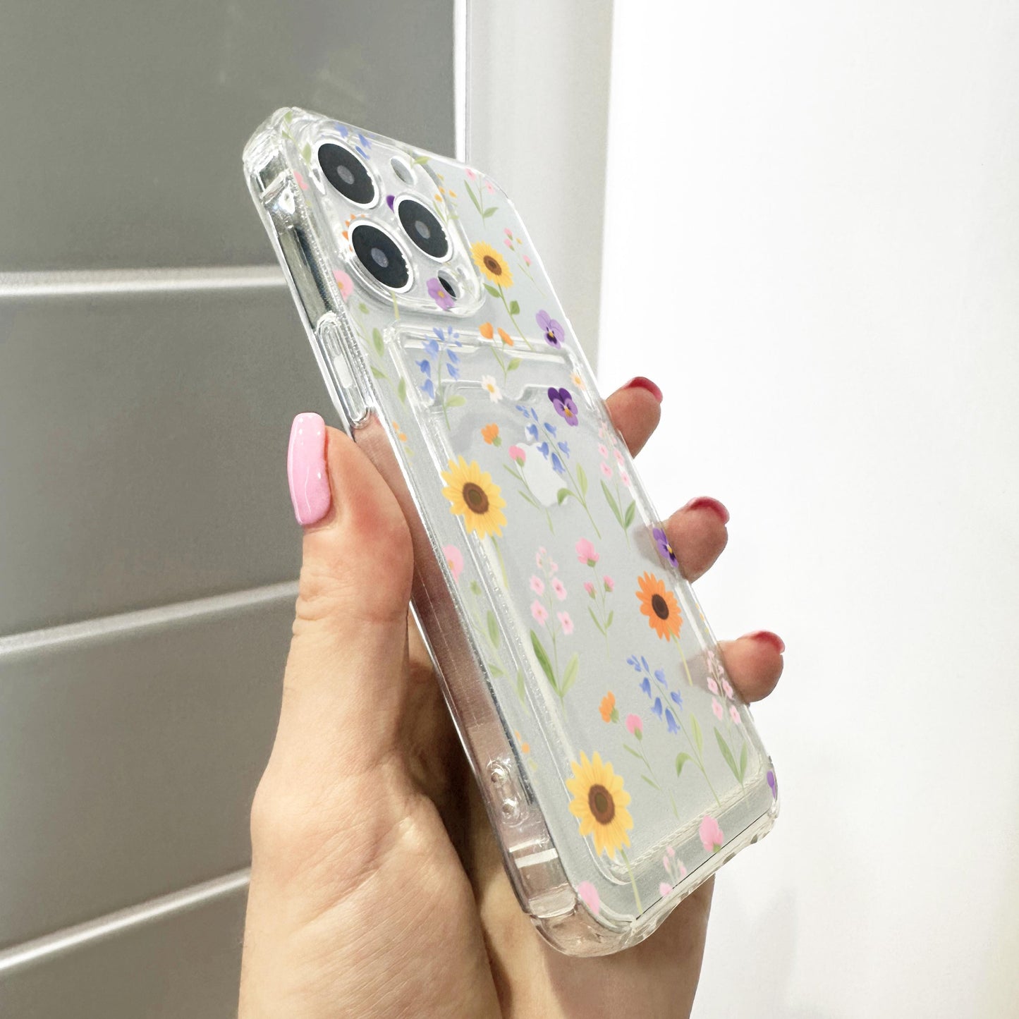 Aesthetic Sunflowers Wild Flower Card Holder Phone Case for iPhone 17 16 15 14 13 12 11 11 Pro Max Mini 7 8 Wallet Shockproof Phone Cover