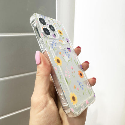 Aesthetic Sunflowers Wild Flower Card Holder Phone Case for iPhone 17 16 15 14 13 12 11 11 Pro Max Mini 7 8 Wallet Shockproof Phone Cover