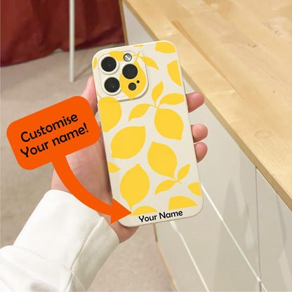 Yellow Lemons Fruit Pattern Beige Phone Case for iPhone 17 16 15 14 13 12 11 11 Pro Max Mini 7 8 XR XS X Shockproof Phone Cover Custom Name