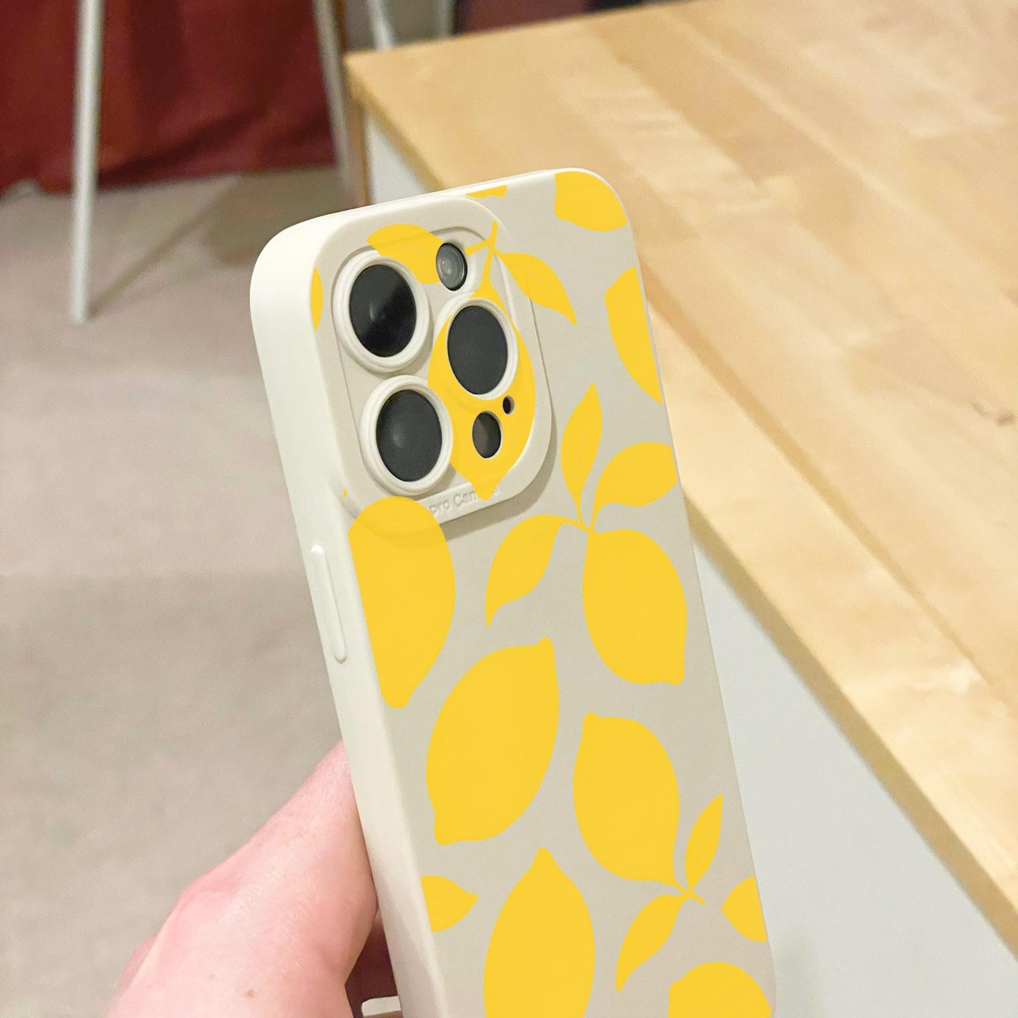 Yellow Lemons Fruit Pattern Beige Phone Case for iPhone 17 16 15 14 13 12 11 11 Pro Max Mini 7 8 XR XS X Shockproof Phone Cover Custom Name