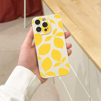 Yellow Lemons Fruit Pattern Beige Phone Case for iPhone 17 16 15 14 13 12 11 11 Pro Max Mini 7 8 XR XS X Shockproof Phone Cover Custom Name