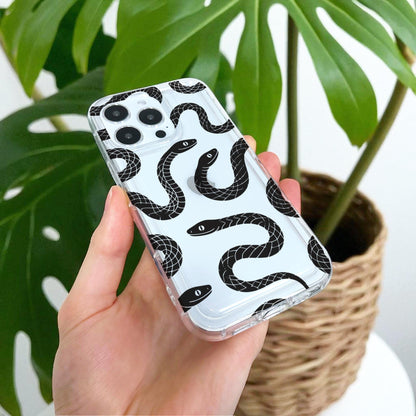 Black Snakes Tattoo Style Clear Phone Case for iPhone 17 16 15 14 13 12 11 11 Pro Max Mini 7 8 XR X Shockproof Slim Phone Cover Custom Name