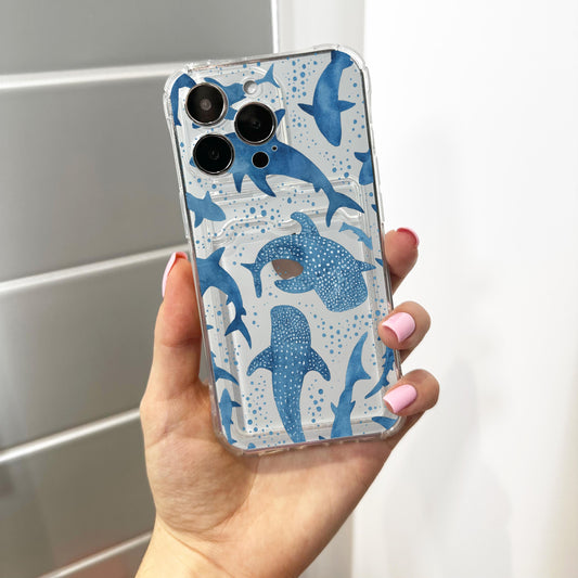 Whale Shark Card Holder Phone Case for iPhone 17 16 15 14 13 12 11 11 Pro Max Mini 7 8 XR XS X Wallet Shockproof Phone Cover Customised Name