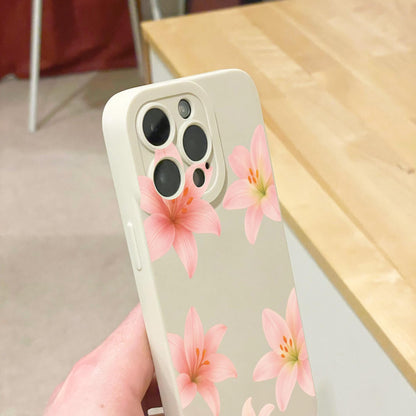 Pink Hibiscus Flower Beige Phone Case for iPhone 17 16 15 14 13 12 11 11 Pro Max Mini 7 8 XR XS X Shockproof Phone Cover with Custom Name