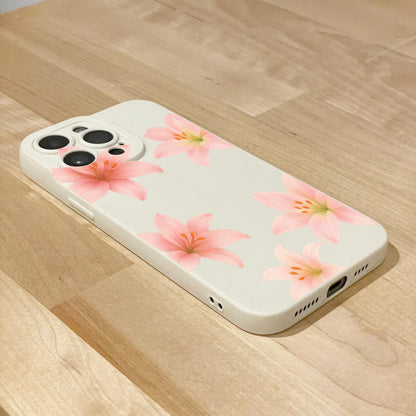 Pink Hibiscus Flower Beige Phone Case for iPhone 17 16 15 14 13 12 11 11 Pro Max Mini 7 8 XR XS X Shockproof Phone Cover with Custom Name