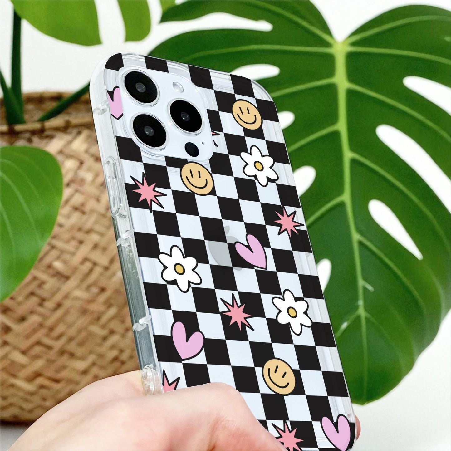Checkerboard Cute Phone Case for iPhone 17 16 15 14 13 12 11 11 Pro Max Mini 7 8 XR XS X Shockproof Slim Phone Cover with Customised Name