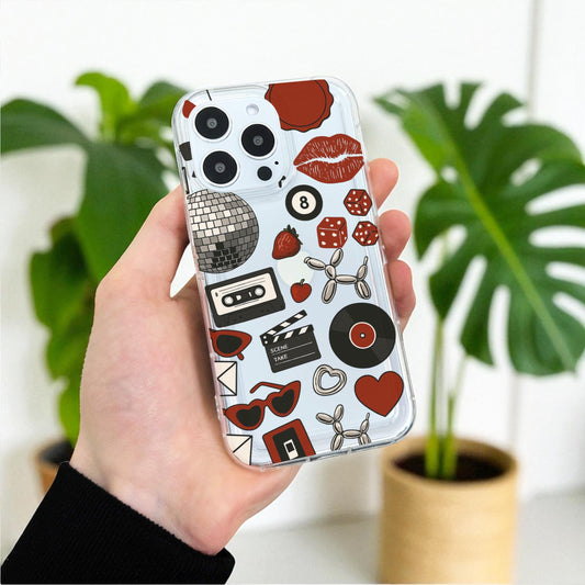 Retro Red Black Aesthetic Disco Ball Dice Clear Phone Case for iPhone 17 16 15 14 13 12 11 11 Pro Max Mini 7 8 XR X Wallet Shockproof Cover