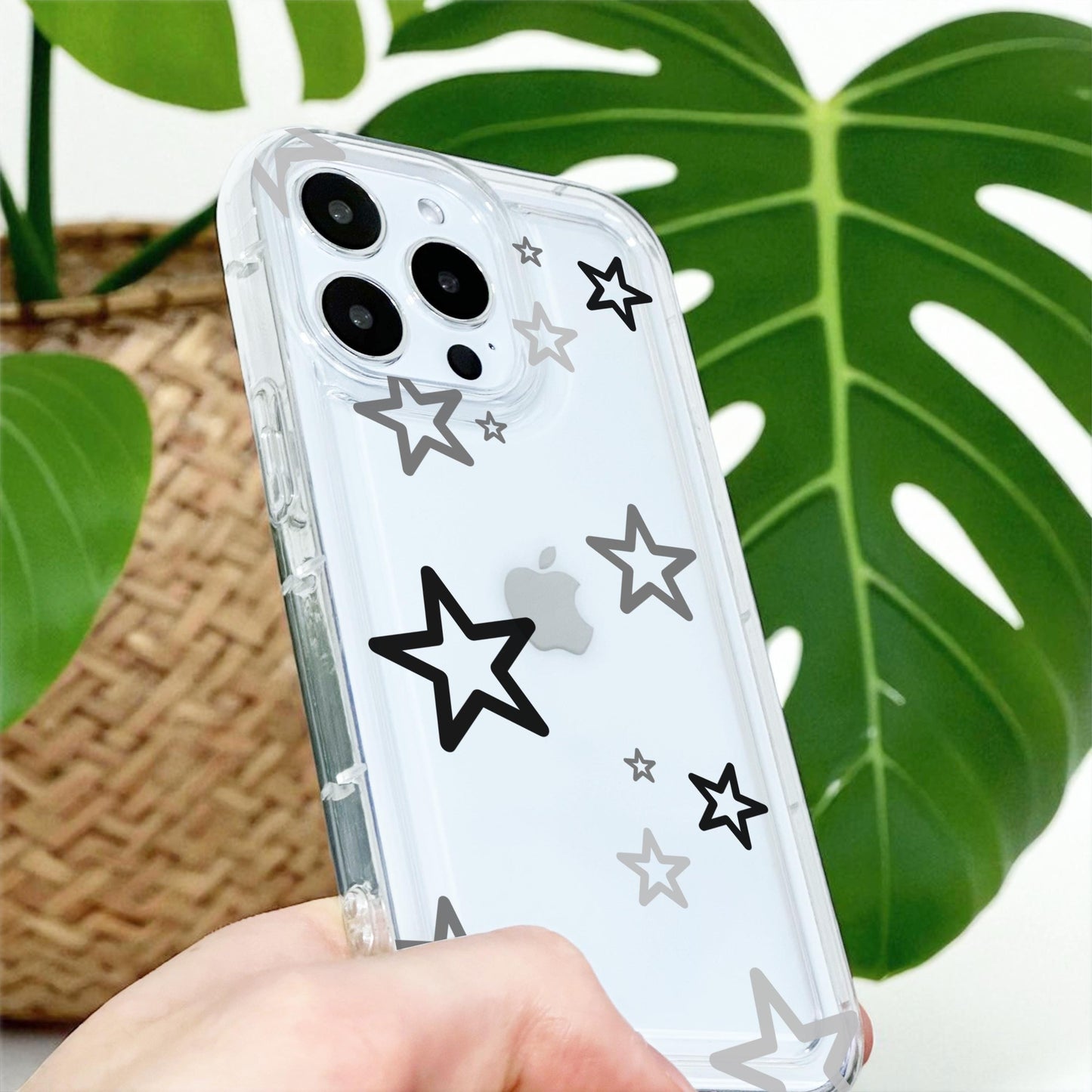 Grey Black Silver Star Clear Phone Case for iPhone 17 16 15 14 13 12 11 11 Pro Max Mini 7 8 XR XS X Shockproof Phone Cover Personalised Name