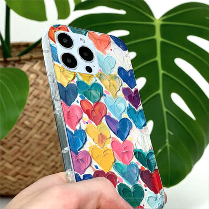 Multicolored Hearts Clear Phone Case for iPhone 17 16 15 14 13 12 11 11 Pro Max Mini 7 8 XR XS X Shockproof Slim Phone Cover Customised Name