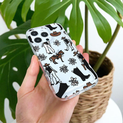 Cowgirl Western Clear Phone Case for iPhone 17 16 15 14 13 12 11 11 Pro Max Mini 7 8 XR XS X Shockproof Silicone Phone Cover Custom Name