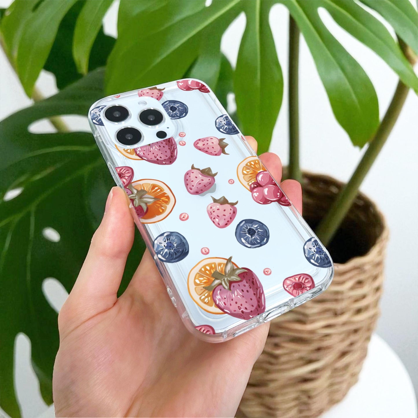 Strawberry Fruit Print Clear Phone Case for iPhone 17 16 15 14 13 12 11 11 Pro Max Mini 7 XR X Shockproof Silicone Phone Cover Custom Name