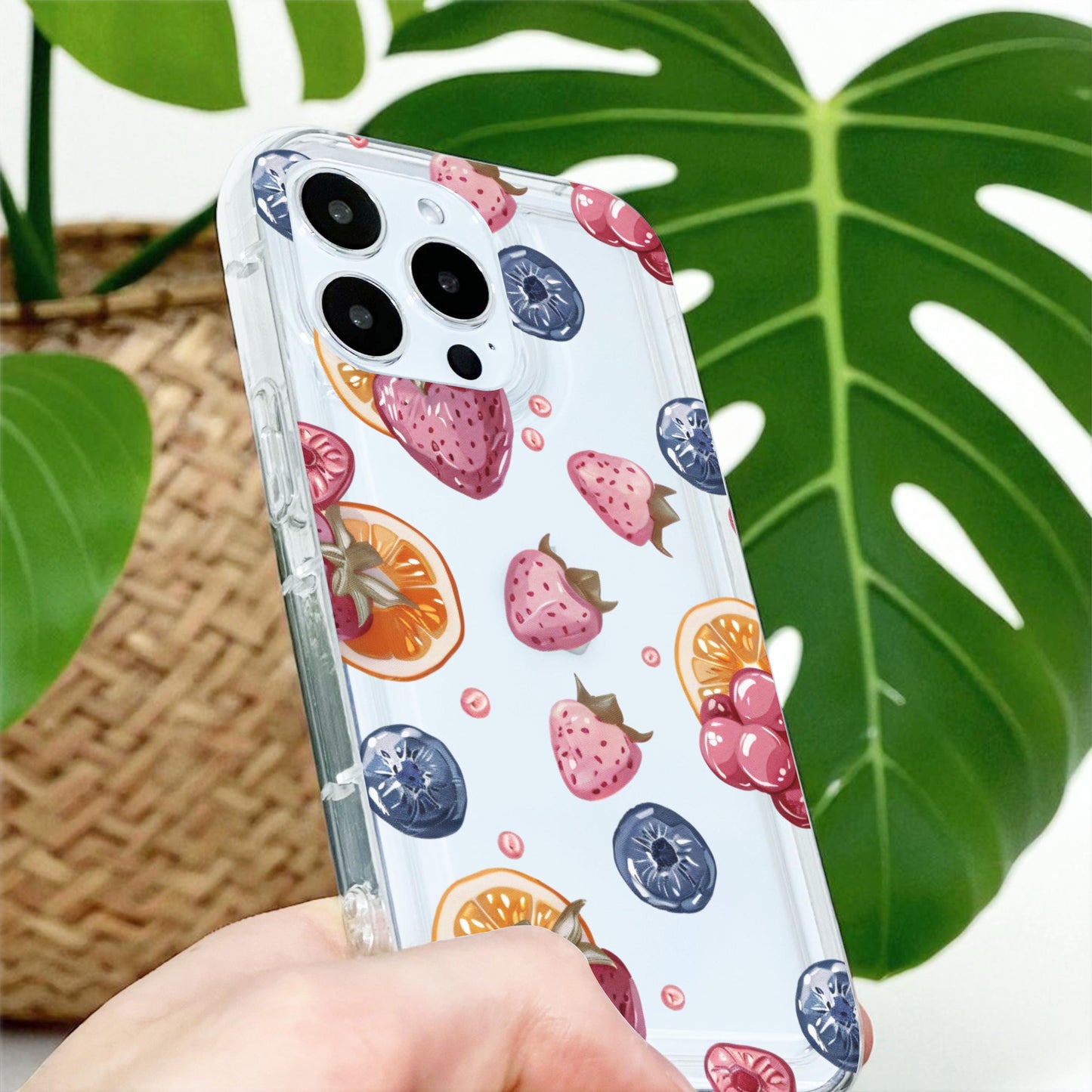 Strawberry Fruit Print Clear Phone Case for iPhone 17 16 15 14 13 12 11 11 Pro Max Mini 7 XR X Shockproof Silicone Phone Cover Custom Name